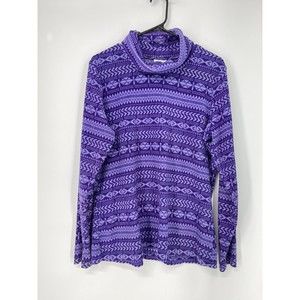 Columbia Womens‎ Sweater Size L Purple Fleece Print Turtleneck Pullover